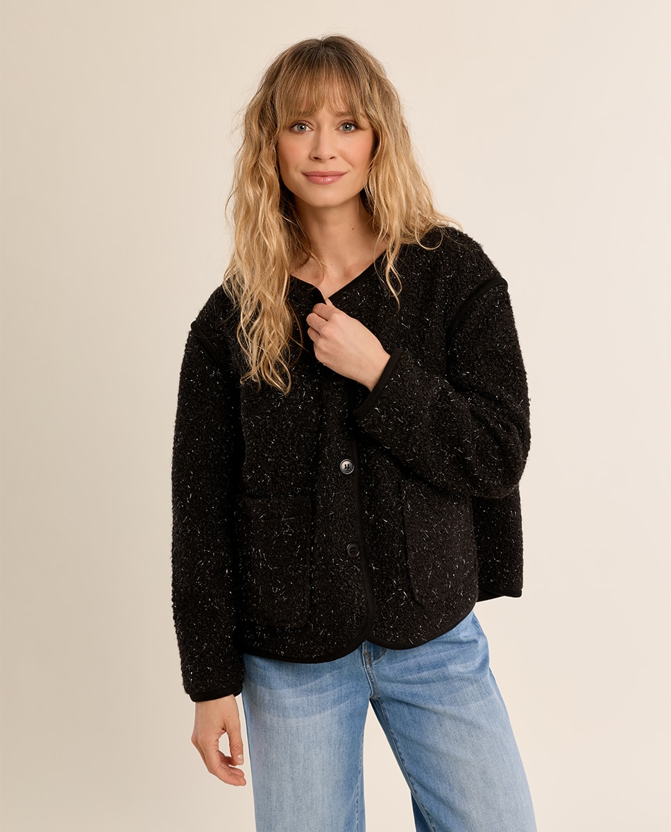 Chaqueta de mujer de manga larga de borreguito - Molly Bracken - Negro Negro-3