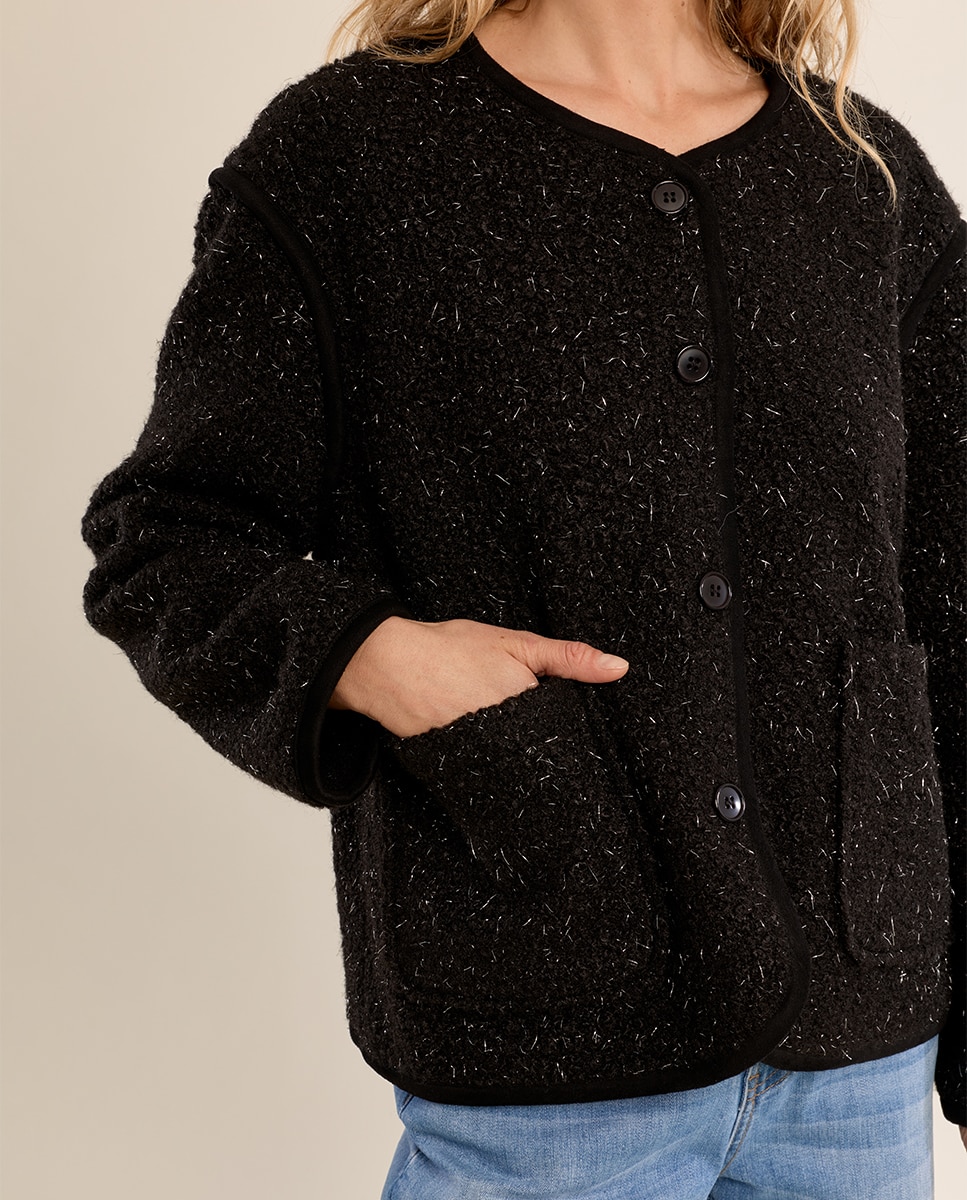Chaqueta de mujer de manga larga de borreguito - Molly Bracken - Negro Negro-5