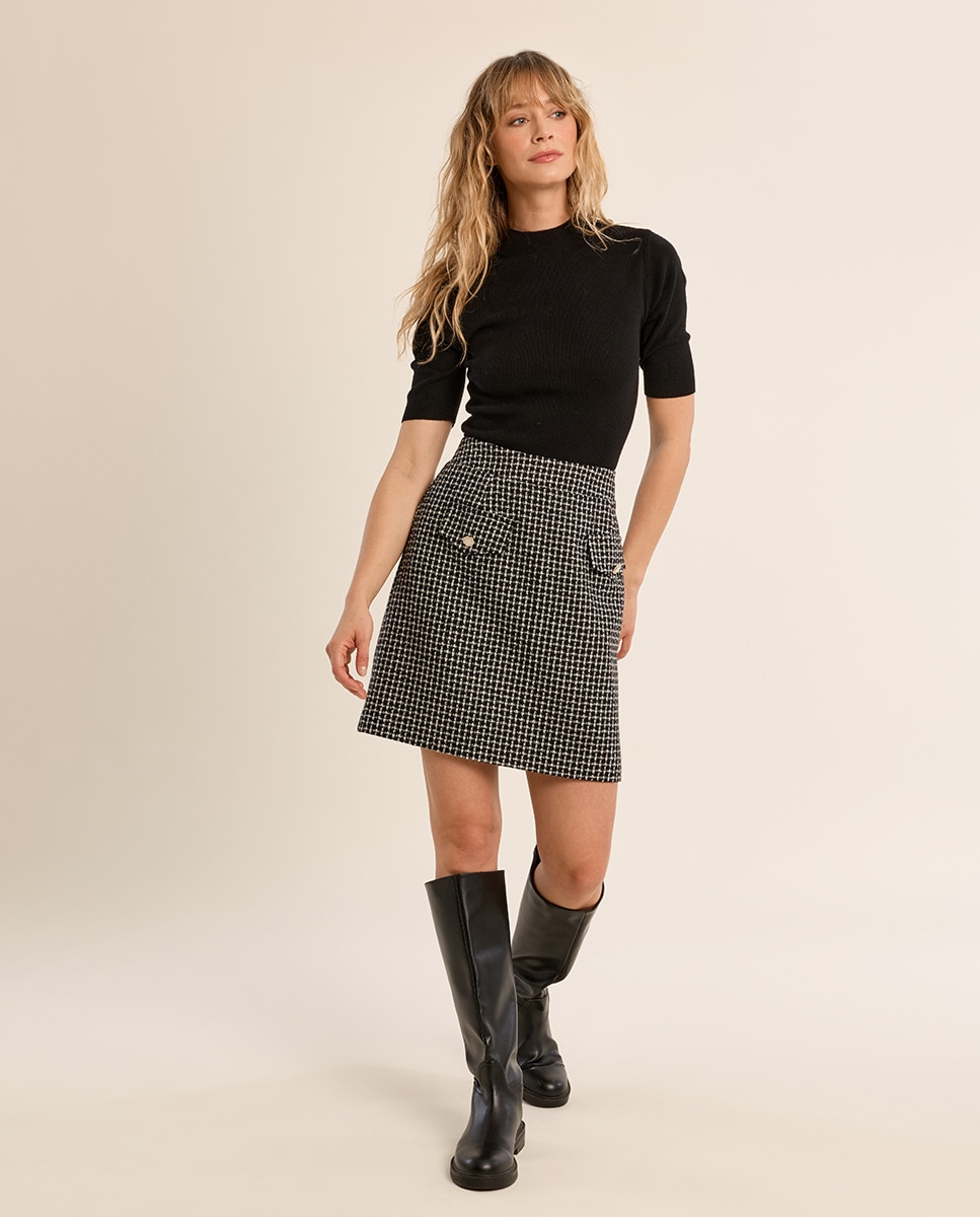 Falda corta en tejido de tweed - Molly Bracken - Negro Negro-1