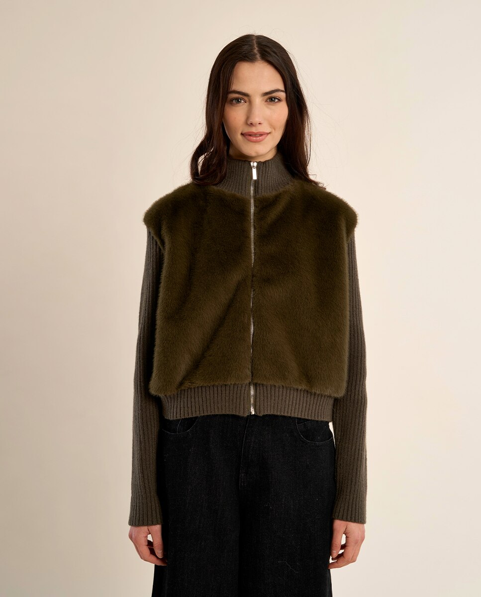 Chaqueta de mujer de manga larga de peluche - Molly Bracken - Kaki Kaki-2