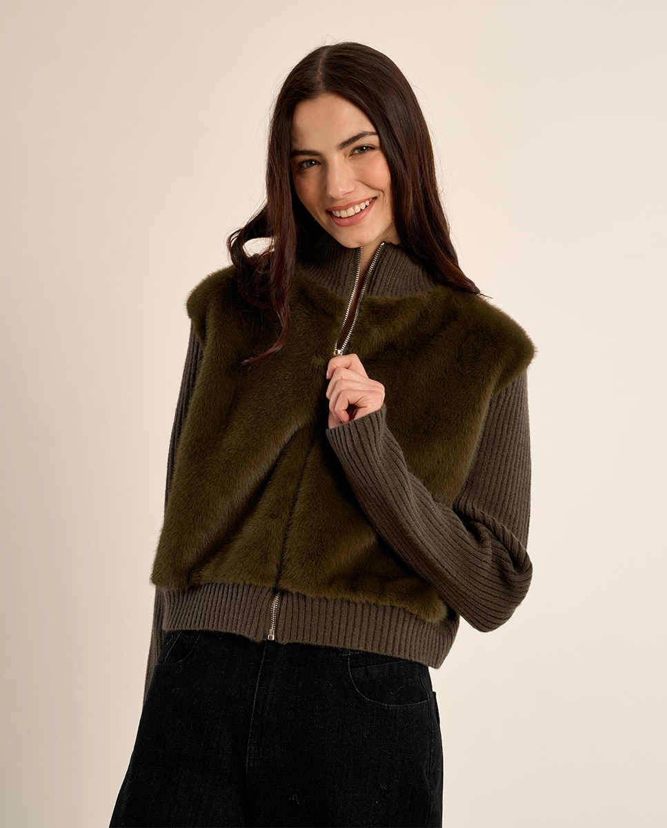 Chaqueta de mujer de manga larga de peluche - Molly Bracken - Kaki Kaki-3