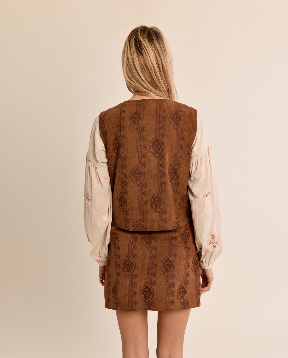 Chaleco de mujer de antelina con estampado - Molly Bracken - Camel Camel-4