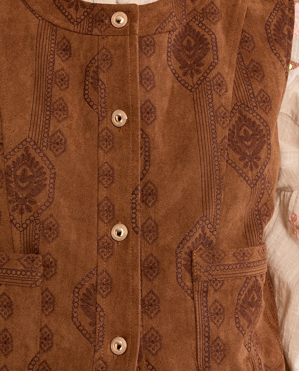 Chaleco de mujer de antelina con estampado - Molly Bracken - Camel Camel-5