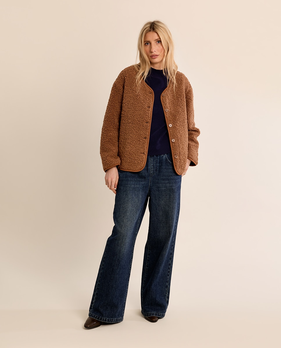 Chaqueta de mujer de manga larga de borreguito - Molly Bracken - Camel Camel-1