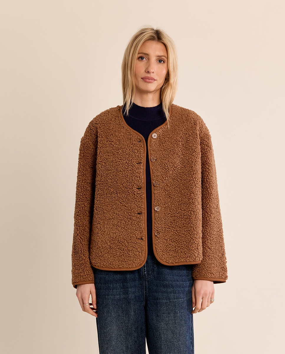 Chaqueta de mujer de manga larga de borreguito - Molly Bracken - Camel Camel-2