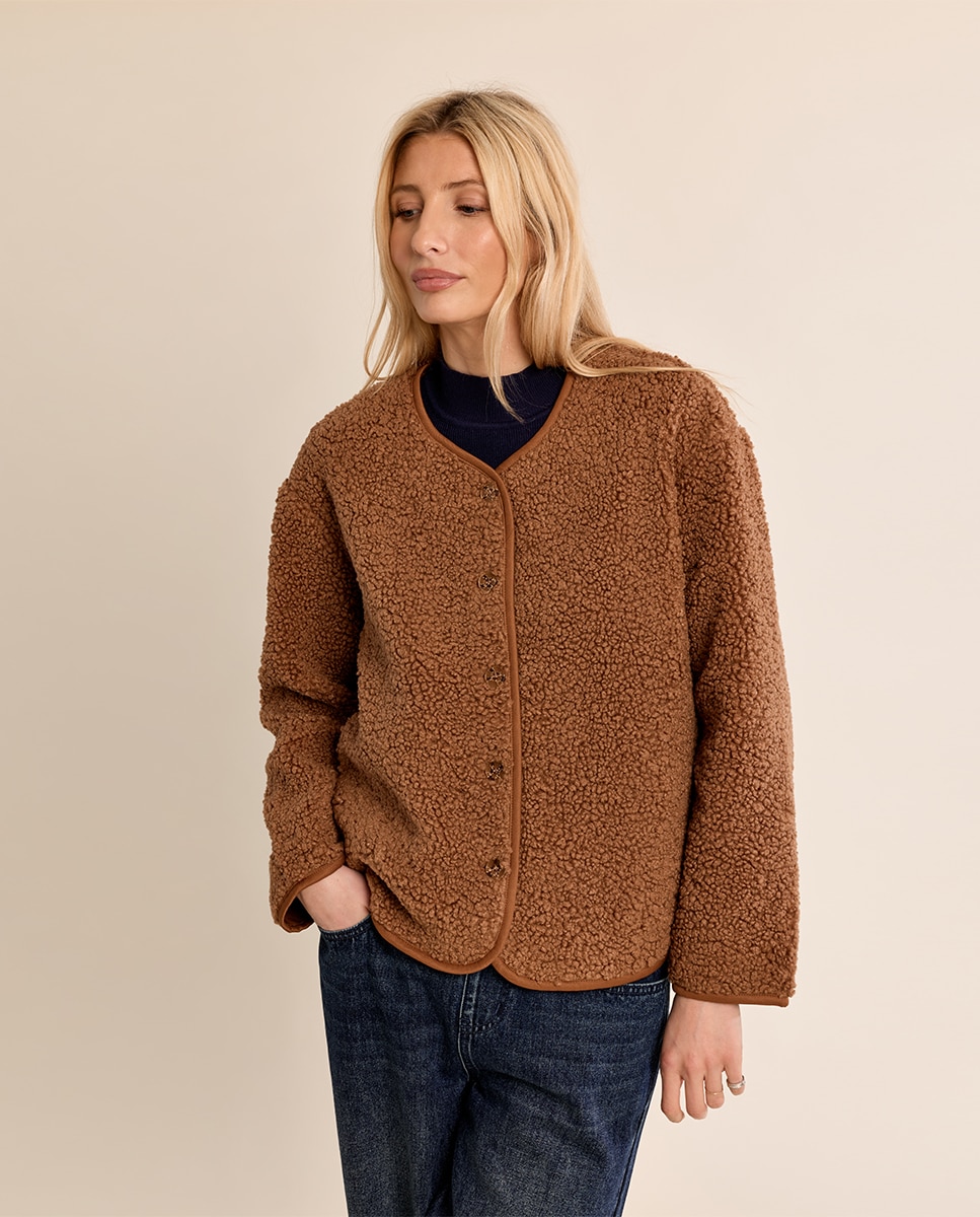 Chaqueta de mujer de manga larga de borreguito - Molly Bracken - Camel Camel-3