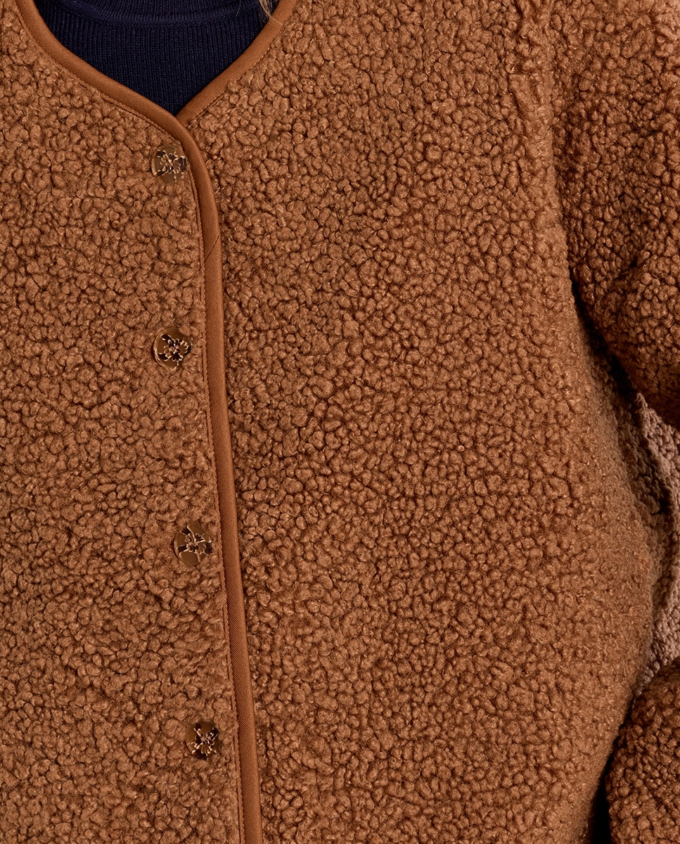 Chaqueta de mujer de manga larga de borreguito - Molly Bracken - Camel Camel-5