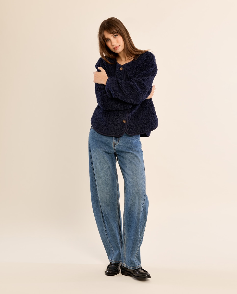 Chaqueta de mujer de manga larga de borreguito - Molly Bracken - Azul marino Azul marino-1