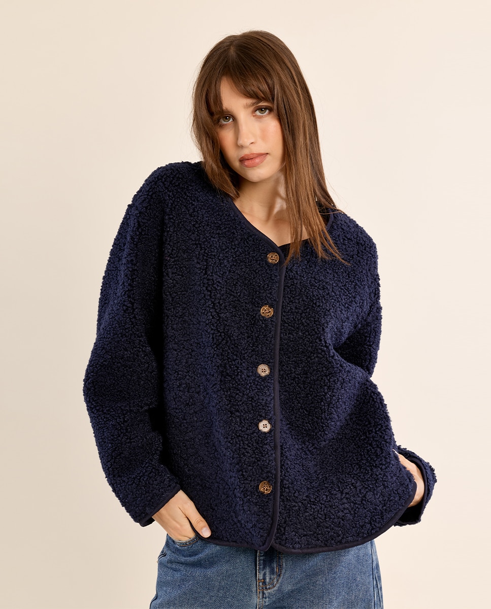 Chaqueta de mujer de manga larga de borreguito - Molly Bracken - Azul marino Azul marino-3
