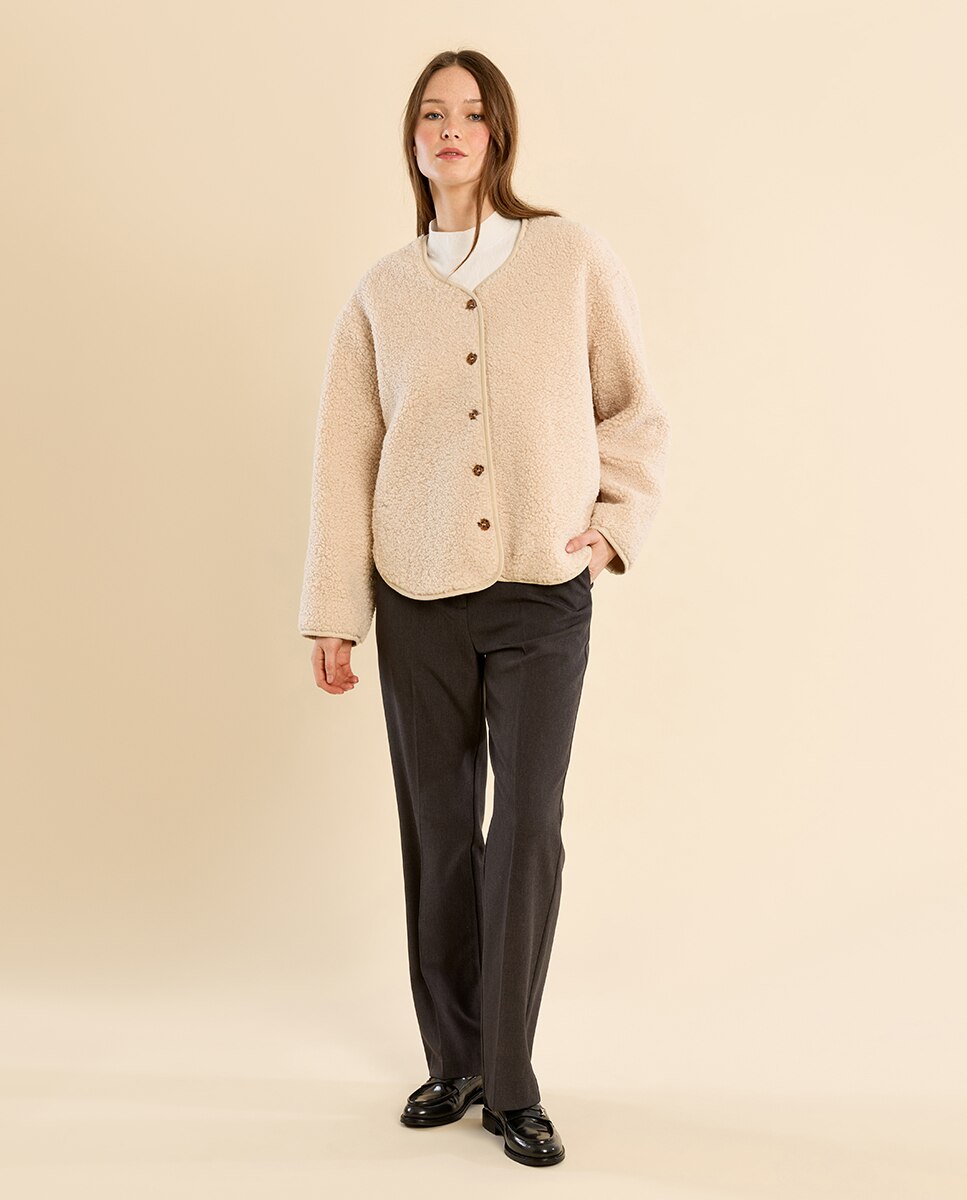 Chaqueta de mujer de manga larga de borreguito - Molly Bracken - Crema Crema-1
