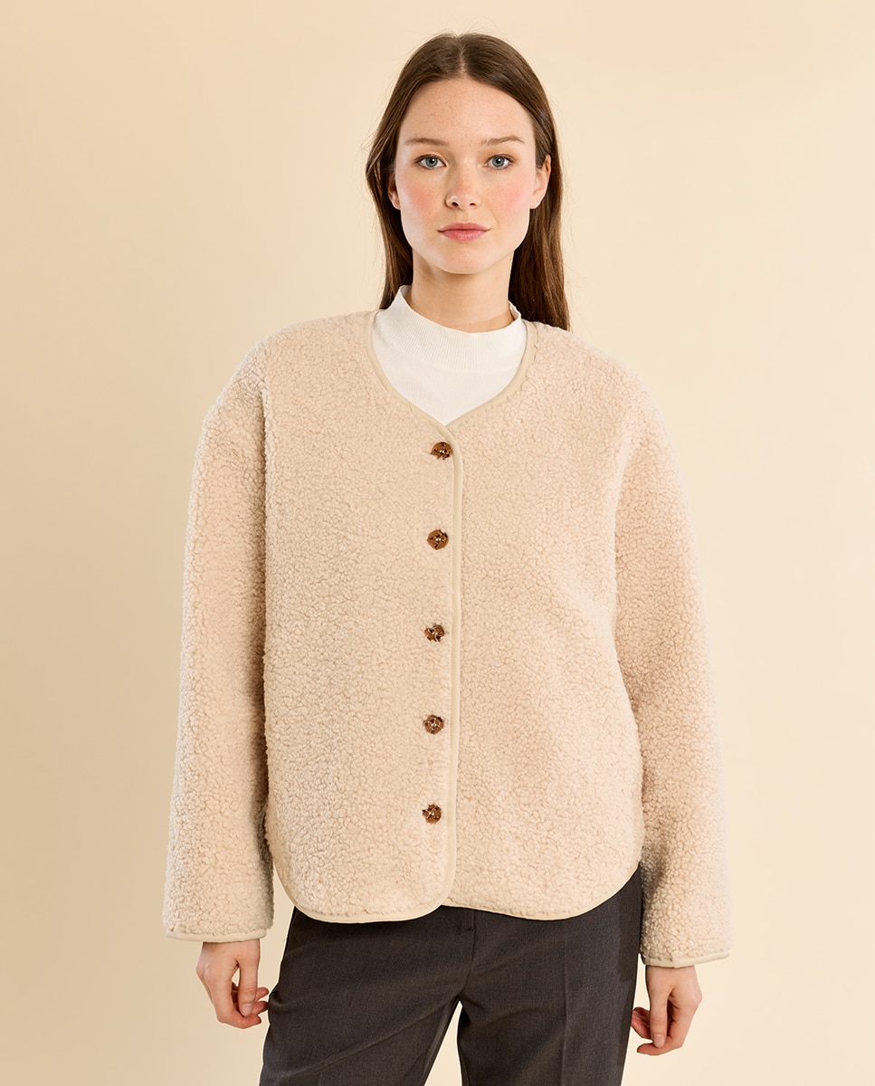 Chaqueta de mujer de manga larga de borreguito - Molly Bracken - Crema Crema-2
