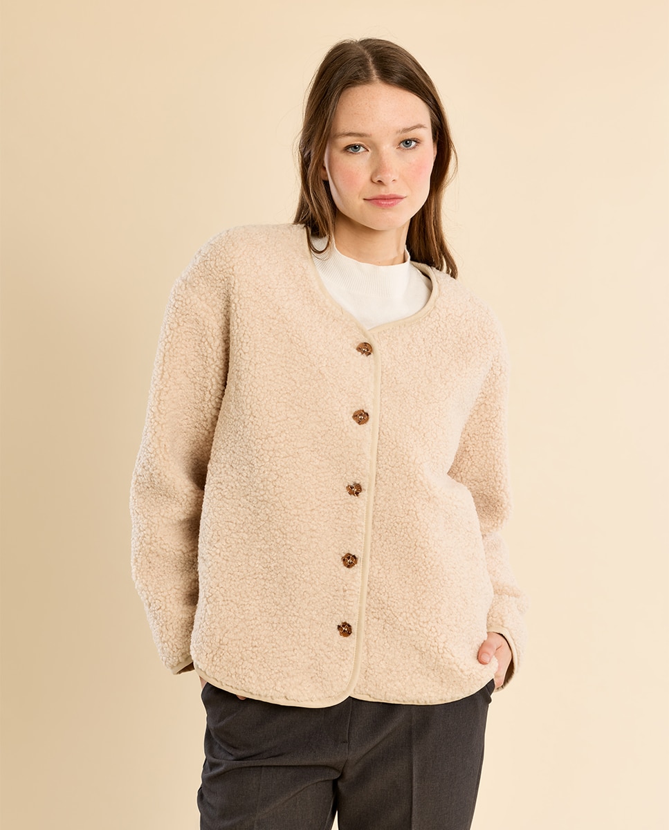 Chaqueta de mujer de manga larga de borreguito - Molly Bracken - Crema Crema-3