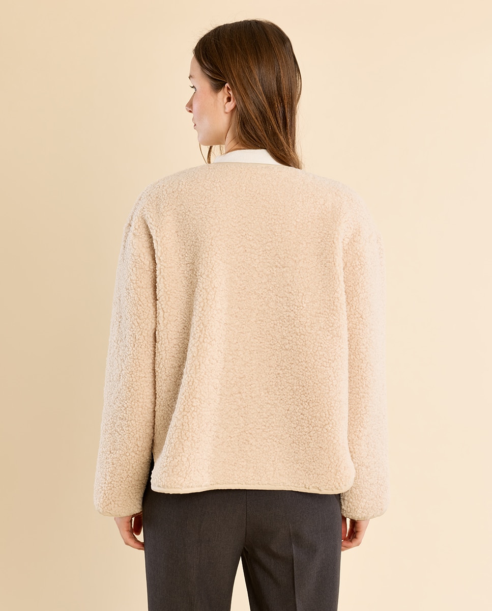 Chaqueta de mujer de manga larga de borreguito - Molly Bracken - Crema Crema-4