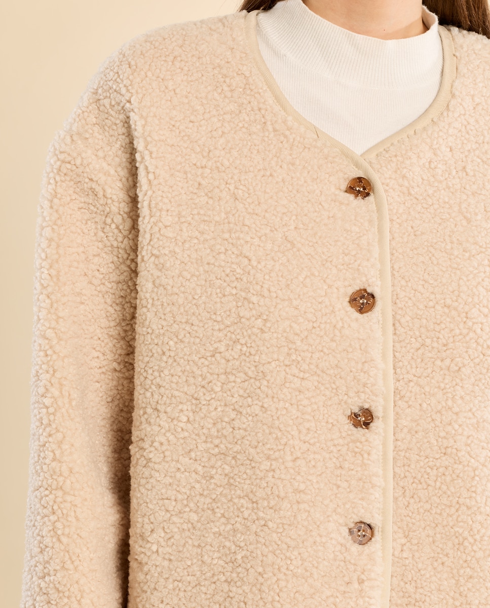 Chaqueta de mujer de manga larga de borreguito - Molly Bracken - Crema Crema-5