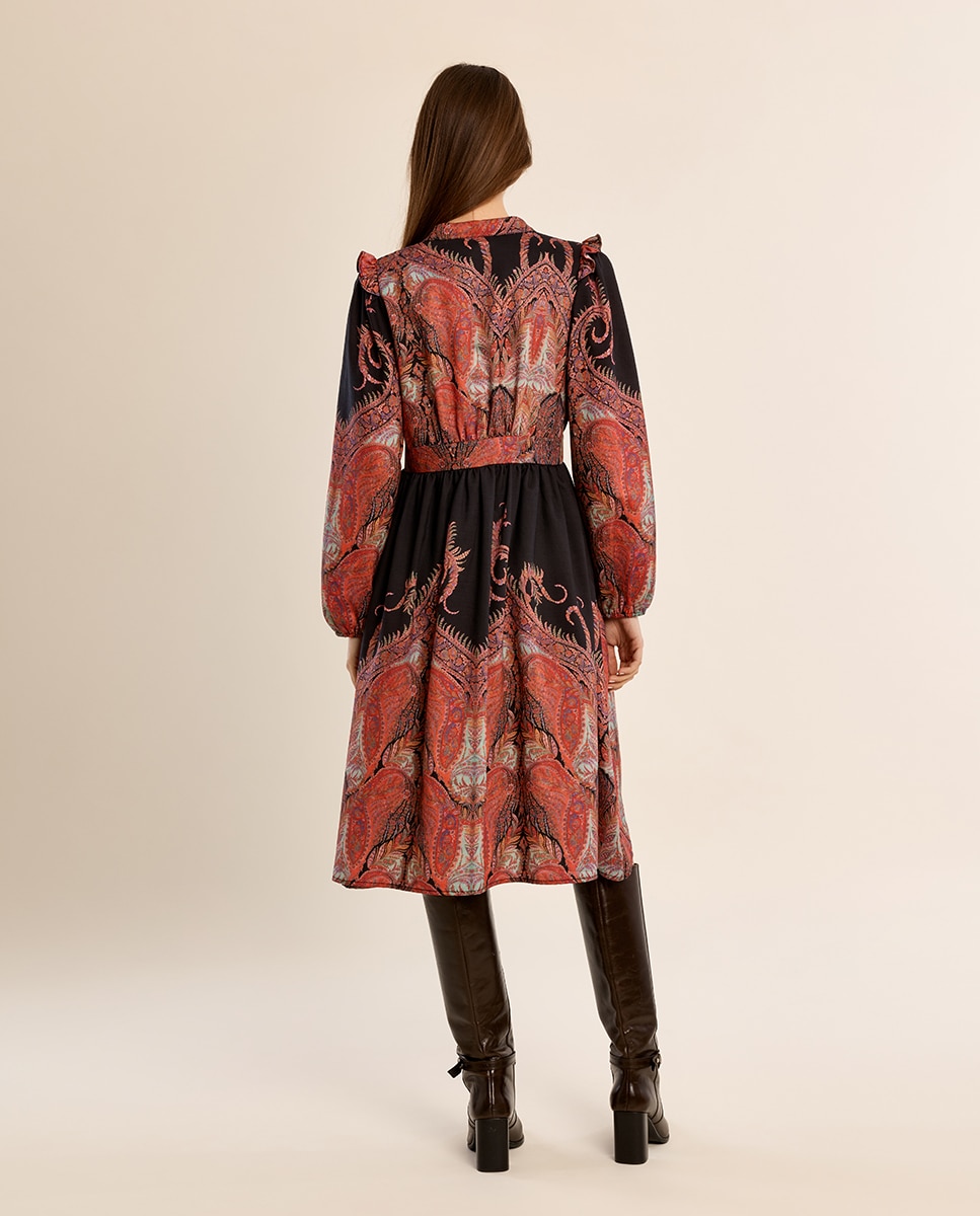 Vestido largo con estampado y volantes - Molly Bracken - Negro Negro-4
