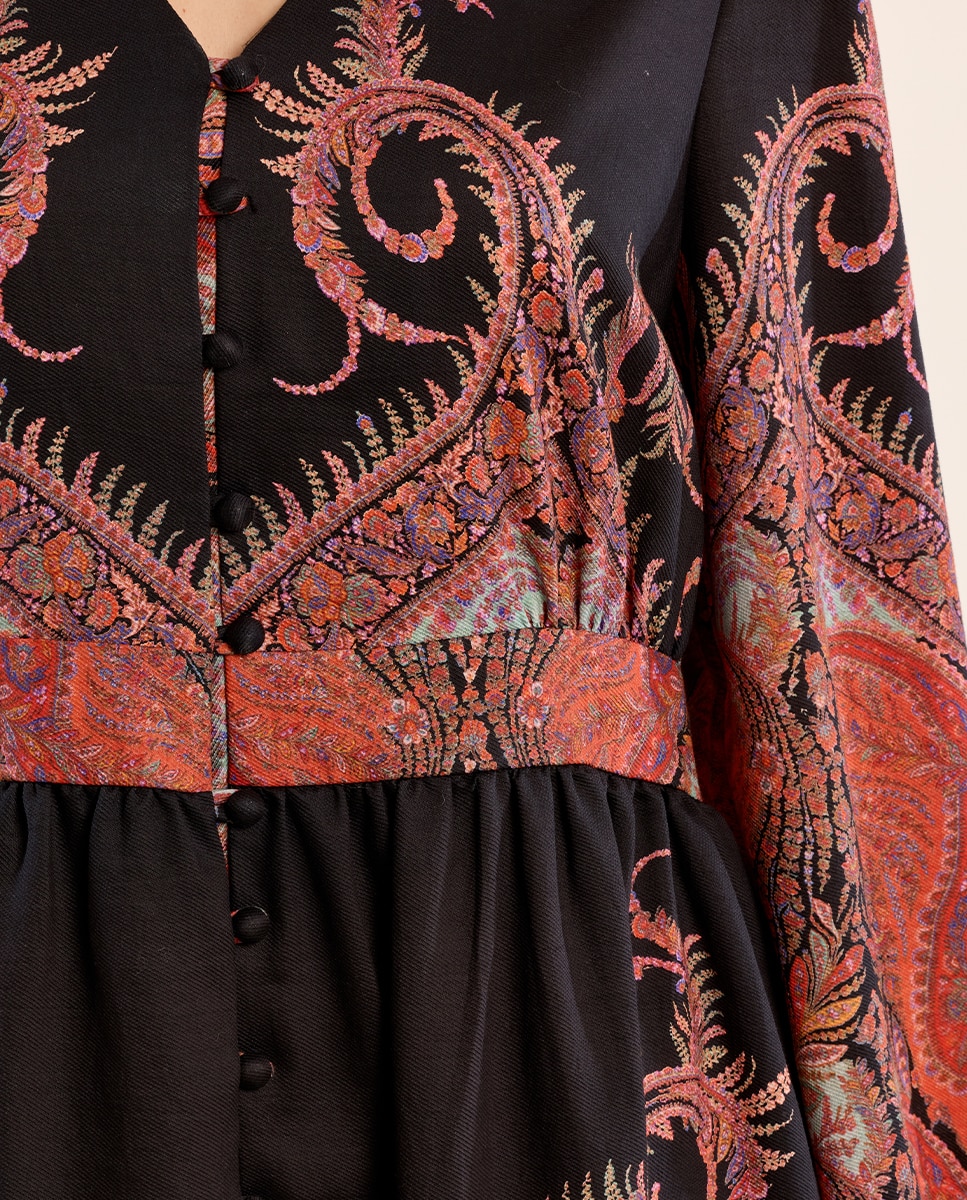 Vestido largo con estampado y volantes - Molly Bracken - Negro Negro-5