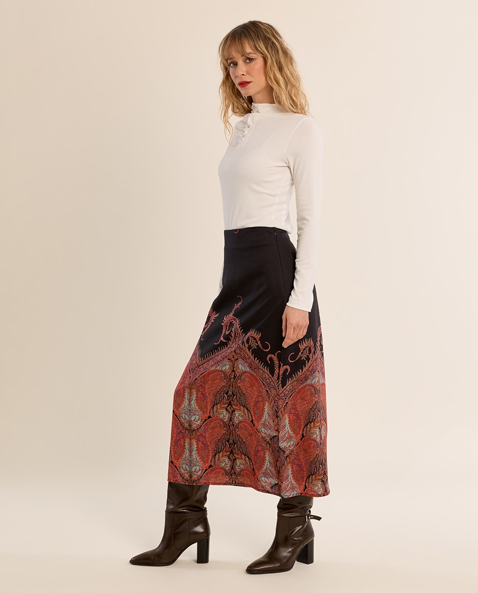 Falda larga con estampado - Molly Bracken - Negro Negro-1