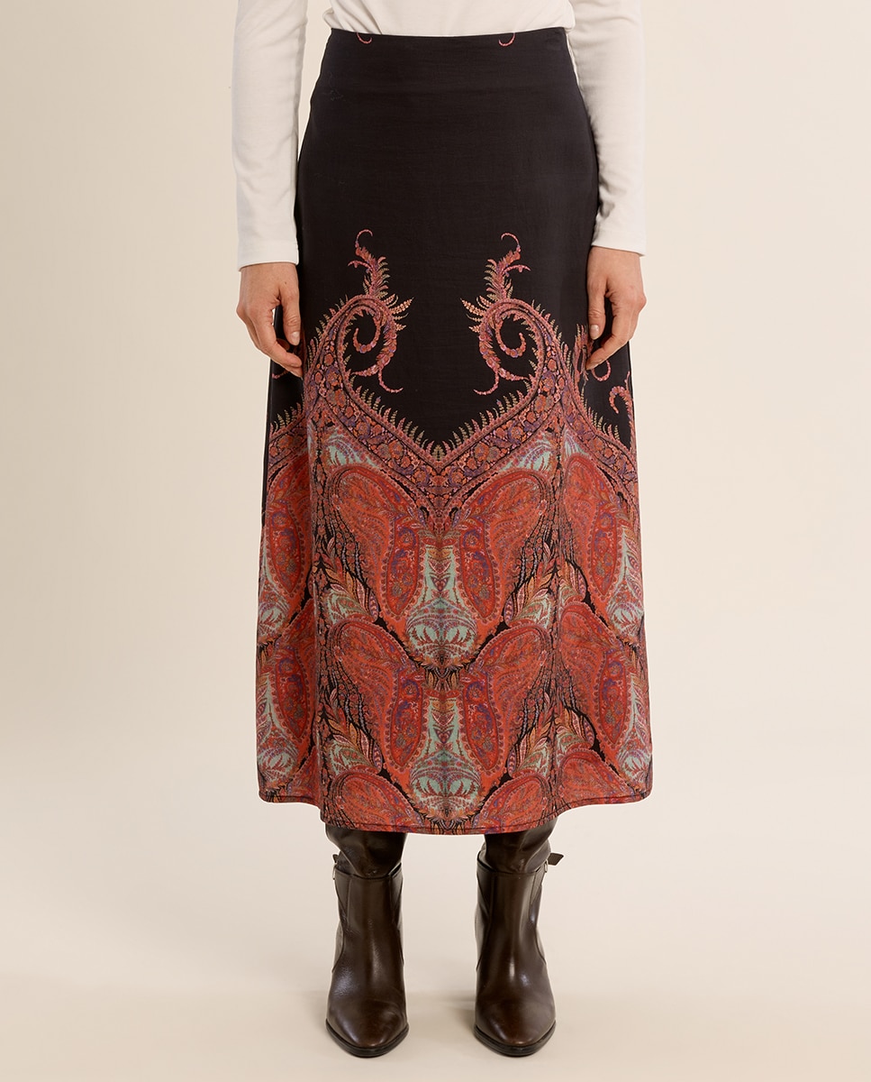 Falda larga con estampado - Molly Bracken - Negro Negro-2