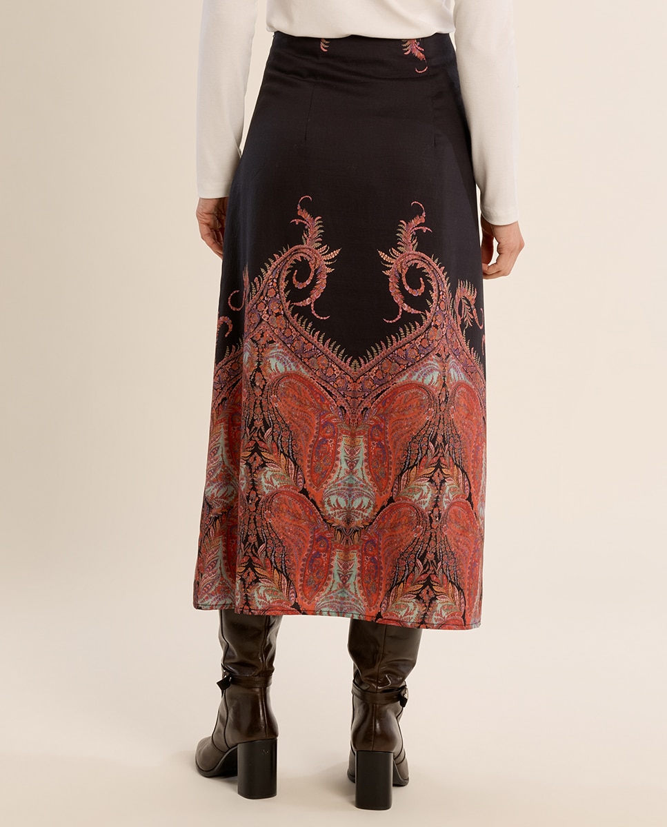 Falda larga con estampado - Molly Bracken - Negro Negro-3