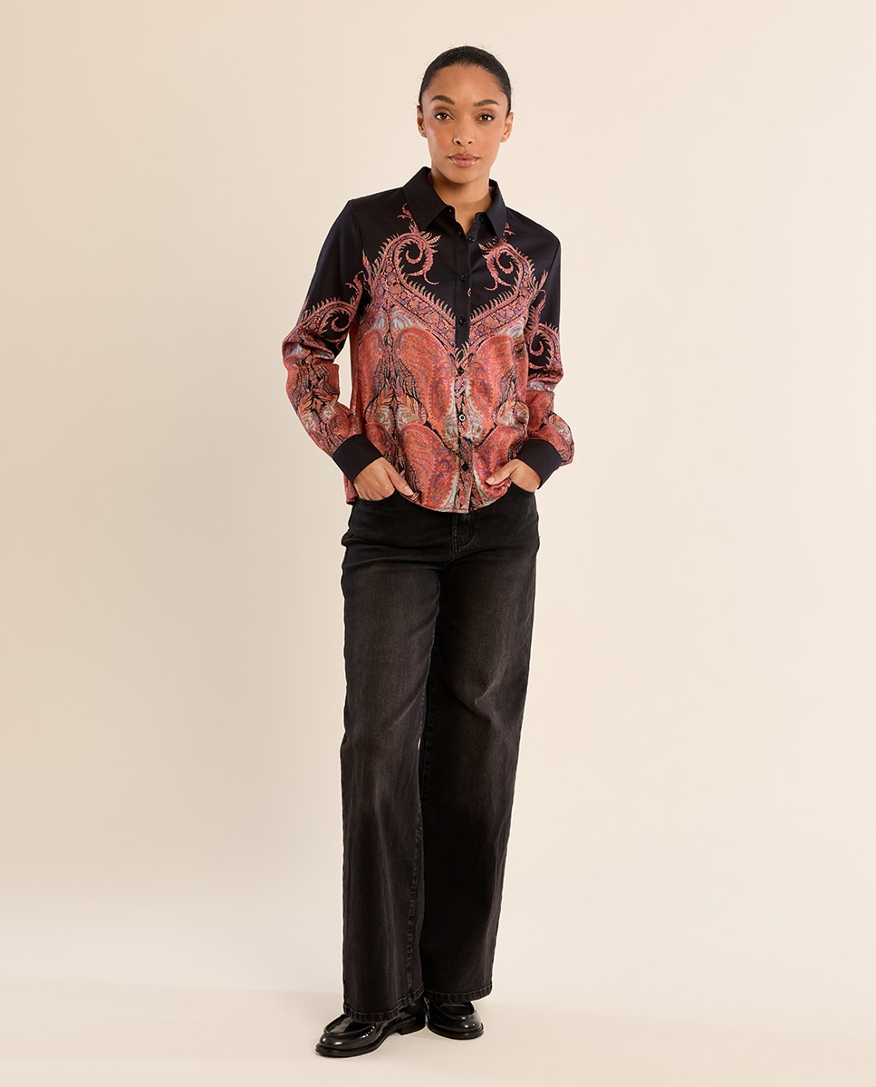 Camisa de mujer de manga larga con estampado - Molly Bracken - Negro Negro-1