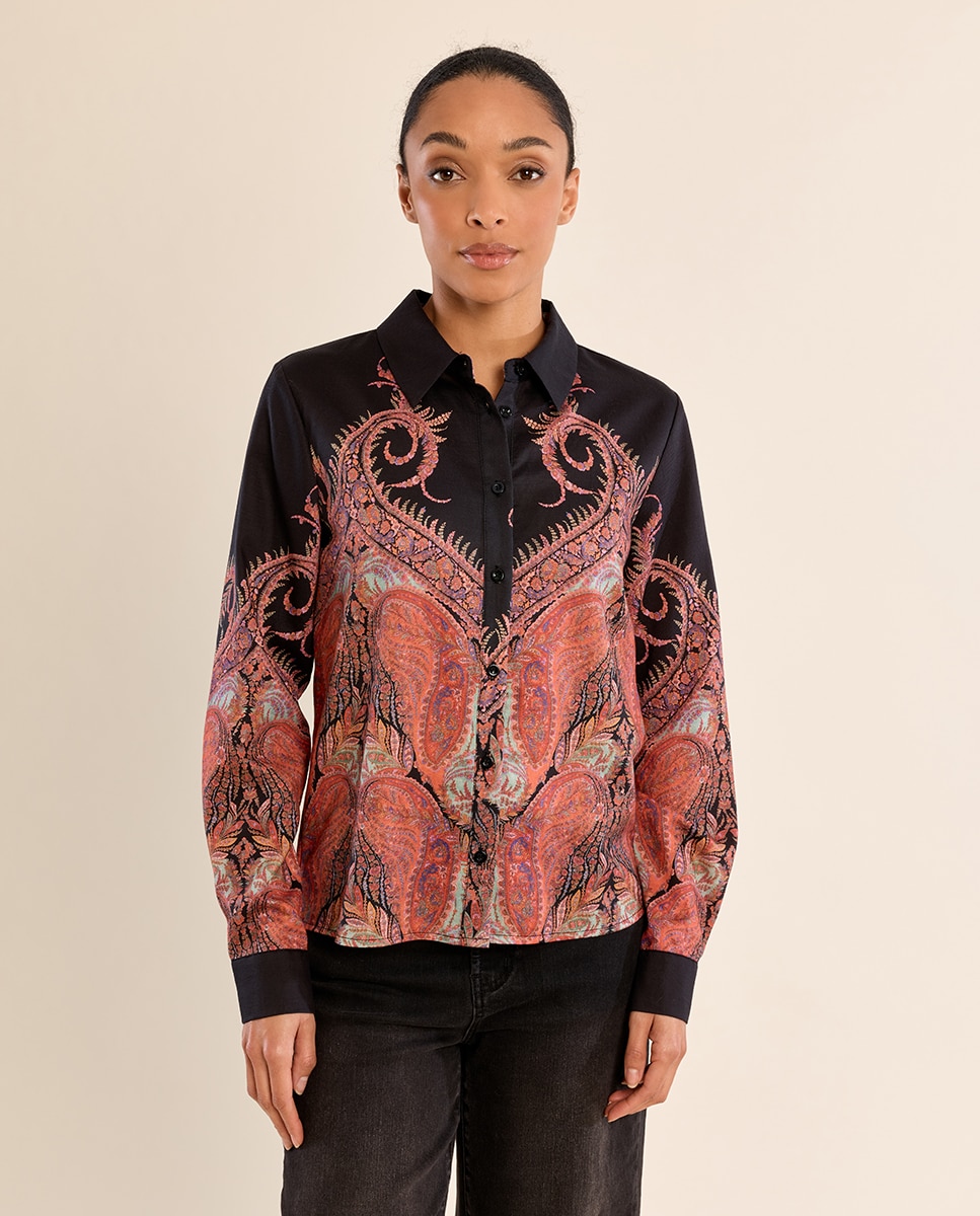 Camisa de mujer de manga larga con estampado - Molly Bracken - Negro Negro-2