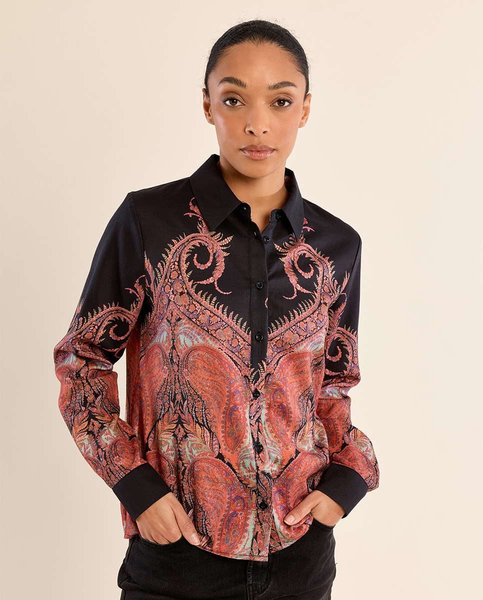 Camisa de mujer de manga larga con estampado - Molly Bracken - Negro Negro-3