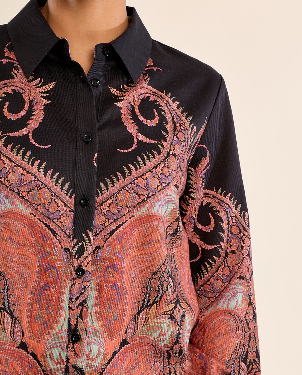 Camisa de mujer de manga larga con estampado - Molly Bracken - Negro Negro-5