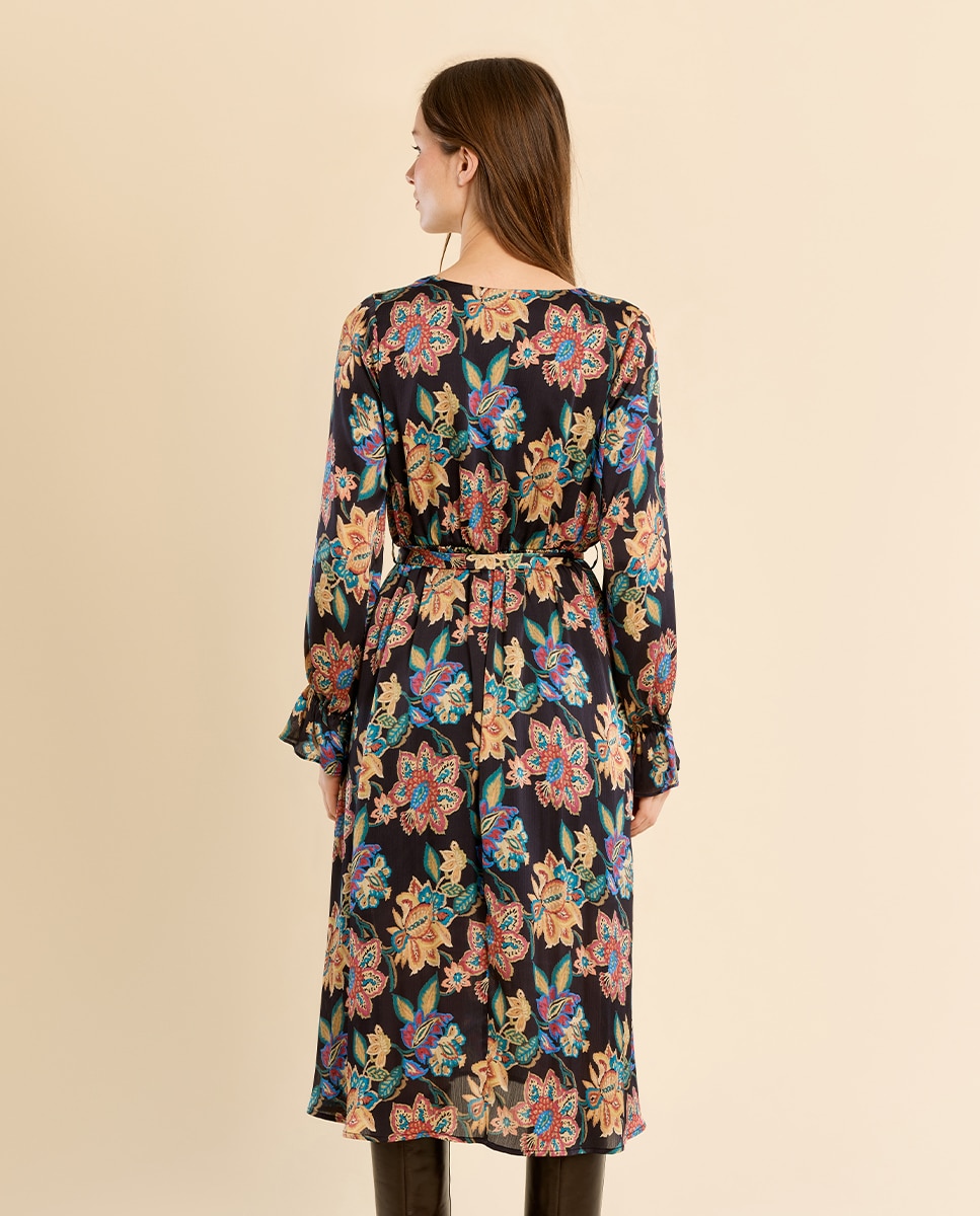 Vestido largo cruzado con estampado - Molly Bracken - Negro Negro-4