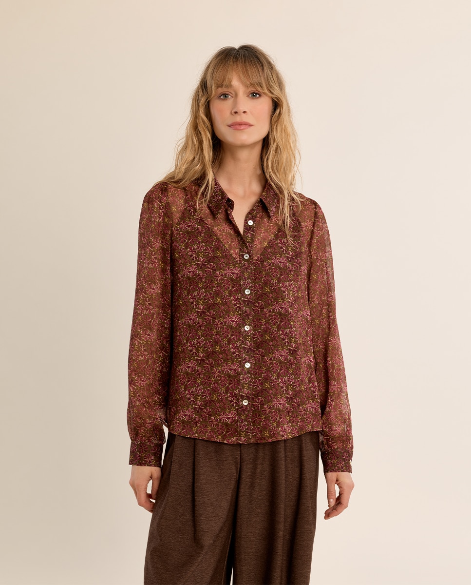 Camisa de mujer de manga larga con estampado - Molly Bracken - Kaki Kaki-2