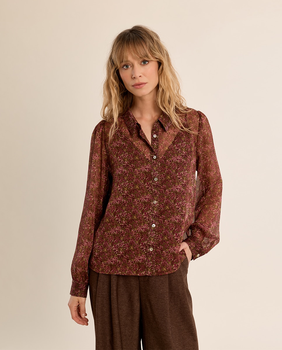 Camisa de mujer de manga larga con estampado - Molly Bracken - Kaki Kaki-3