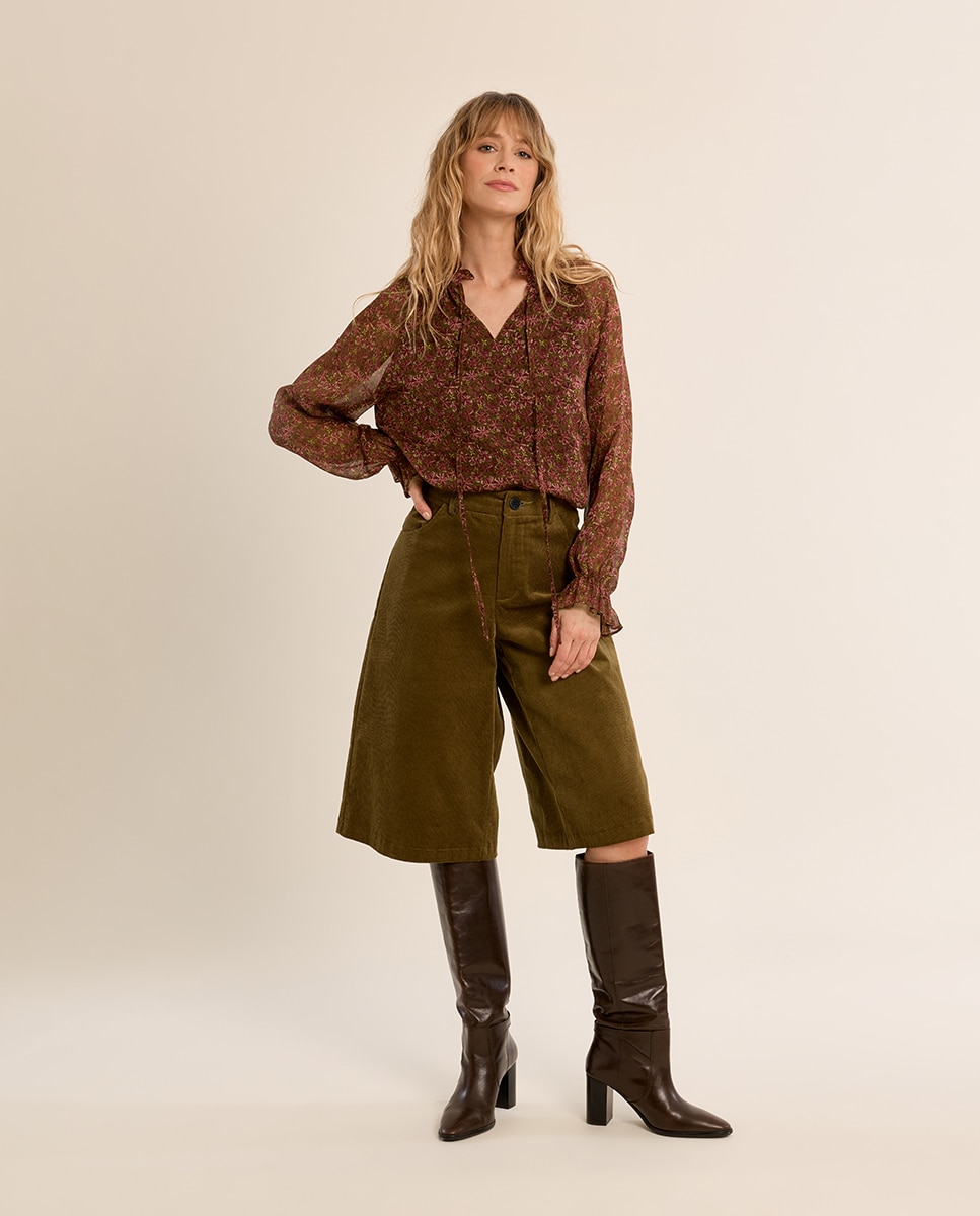 Camisa de mujer de manga larga con estampado - Molly Bracken - Kaki Kaki-1