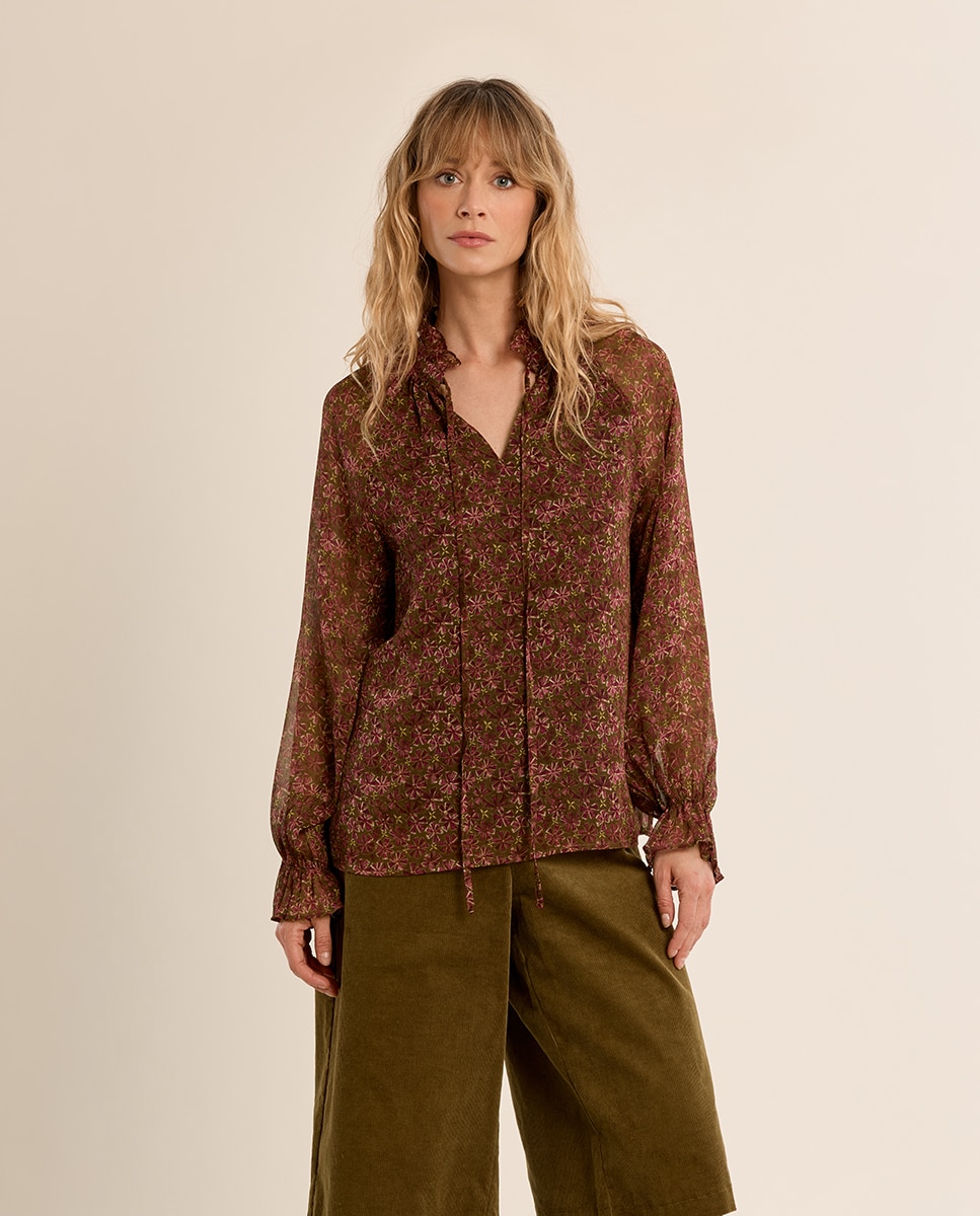 Camisa de mujer de manga larga con estampado - Molly Bracken - Kaki Kaki-2