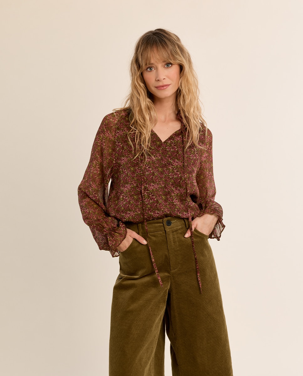 Camisa de mujer de manga larga con estampado - Molly Bracken - Kaki Kaki-3