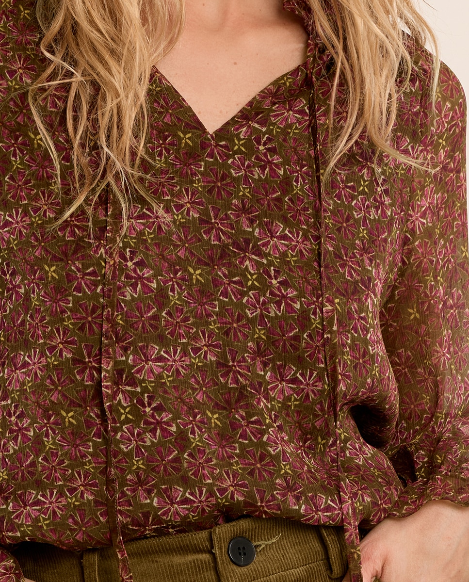 Camisa de mujer de manga larga con estampado - Molly Bracken - Kaki Kaki-5