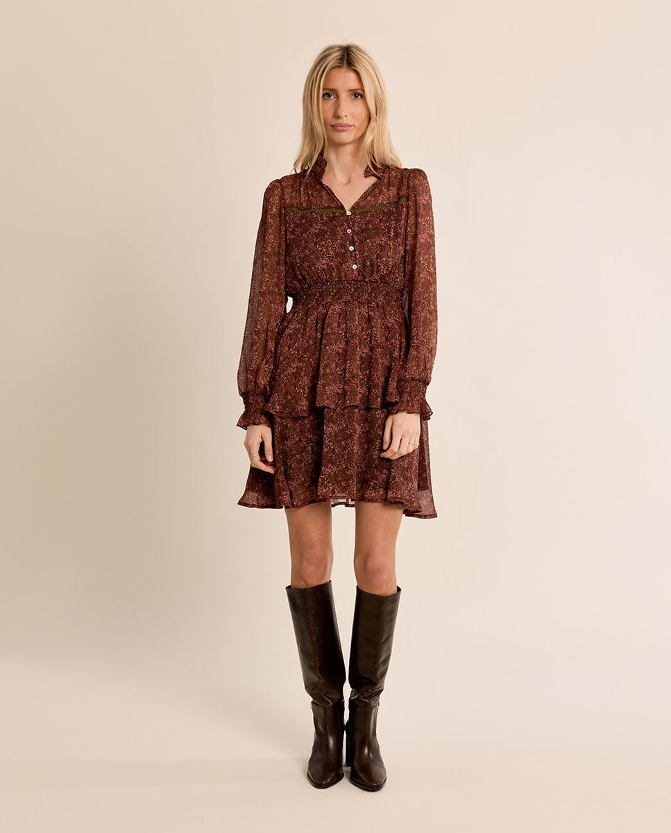 Vestido corto con estampado y volantes - Molly Bracken - Kaki Kaki-2