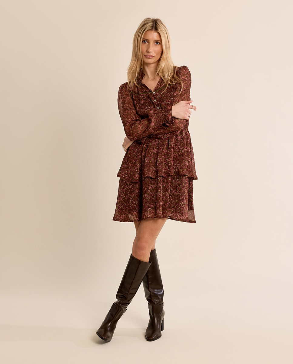 Vestido corto con estampado y volantes - Molly Bracken - Kaki Kaki-3