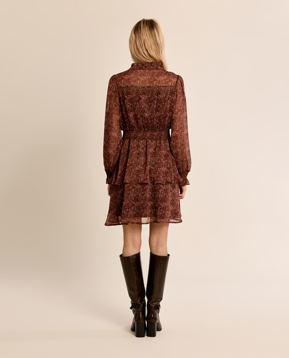 Vestido corto con estampado y volantes - Molly Bracken - Kaki Kaki-4