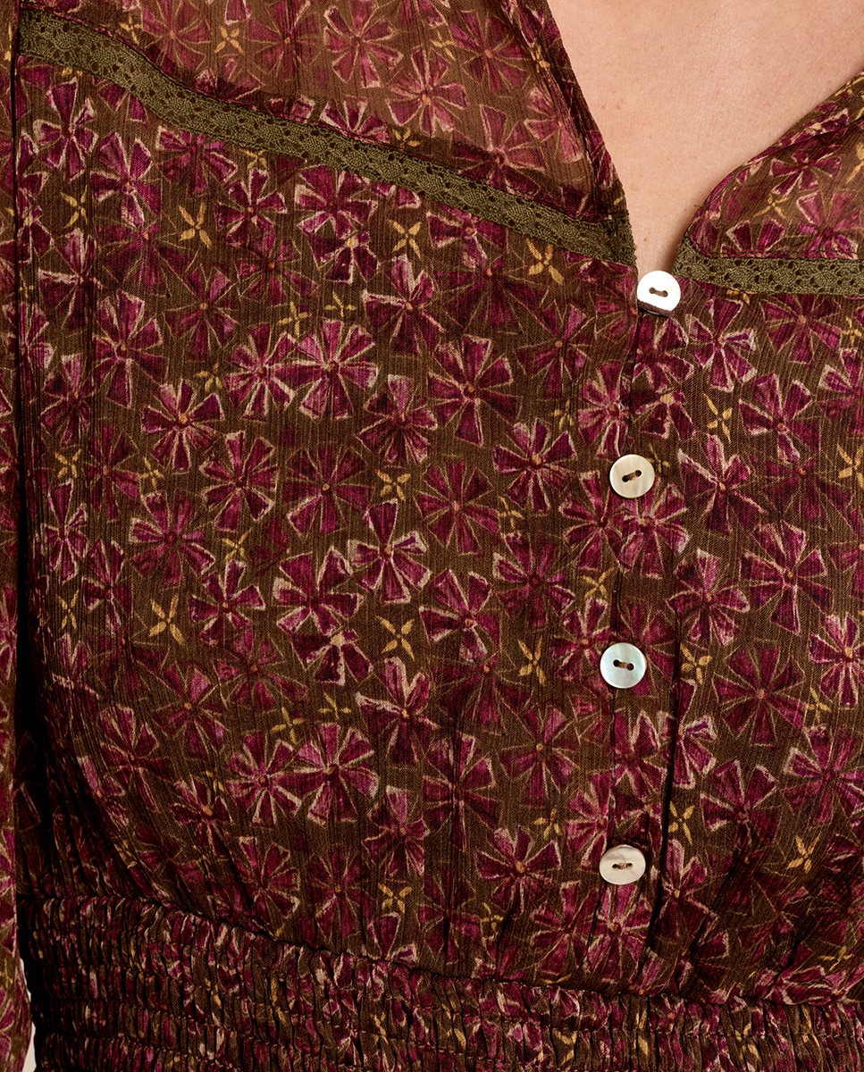 Vestido corto con estampado y volantes - Molly Bracken - Kaki Kaki-5