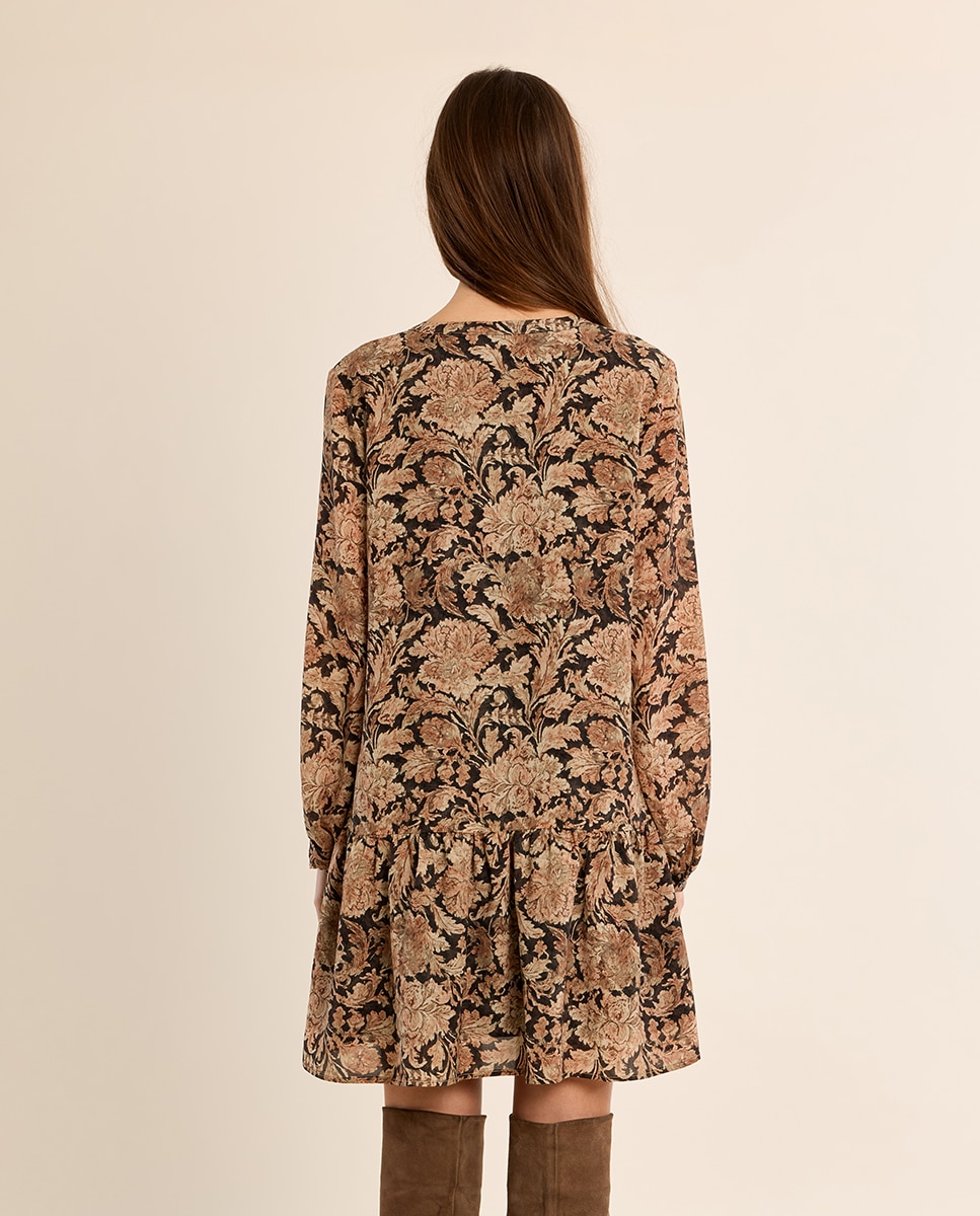 Vestido corto con estampado y volantes - Molly Bracken - Negro Negro-4