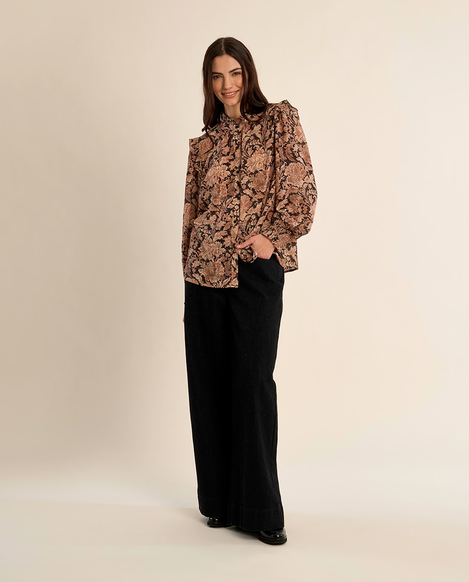 Camisa de mujer de manga larga con estampado - Molly Bracken - Negro Negro-1