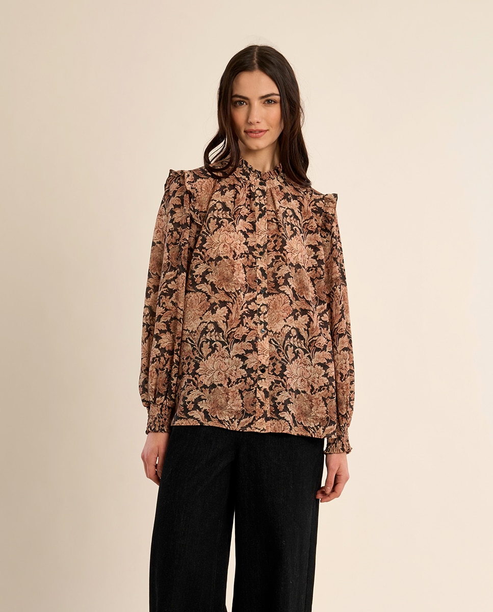 Camisa de mujer de manga larga con estampado - Molly Bracken - Negro Negro-2