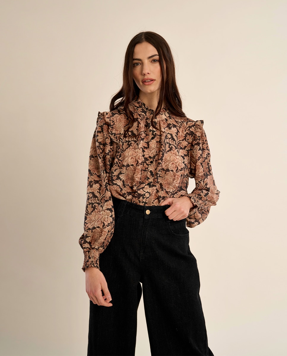 Camisa de mujer de manga larga con estampado - Molly Bracken - Negro Negro-3