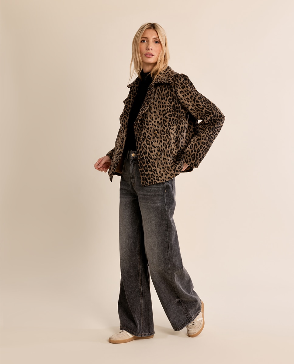 Abrigo de mujer corto con estampado - Molly Bracken - Beige Beige-1