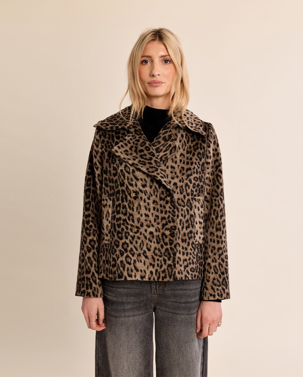 Abrigo de mujer corto con estampado - Molly Bracken - Beige Beige-2