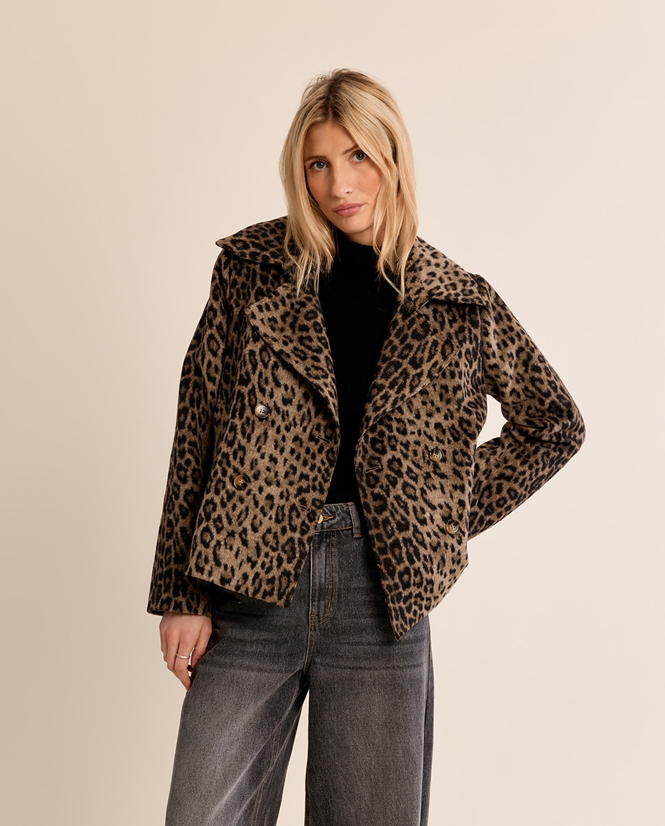 Abrigo de mujer corto con estampado - Molly Bracken - Beige Beige-3