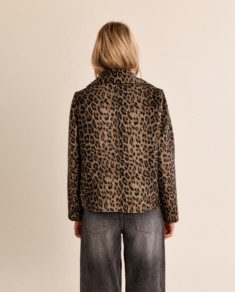 Abrigo de mujer corto con estampado - Molly Bracken - Beige Beige-4