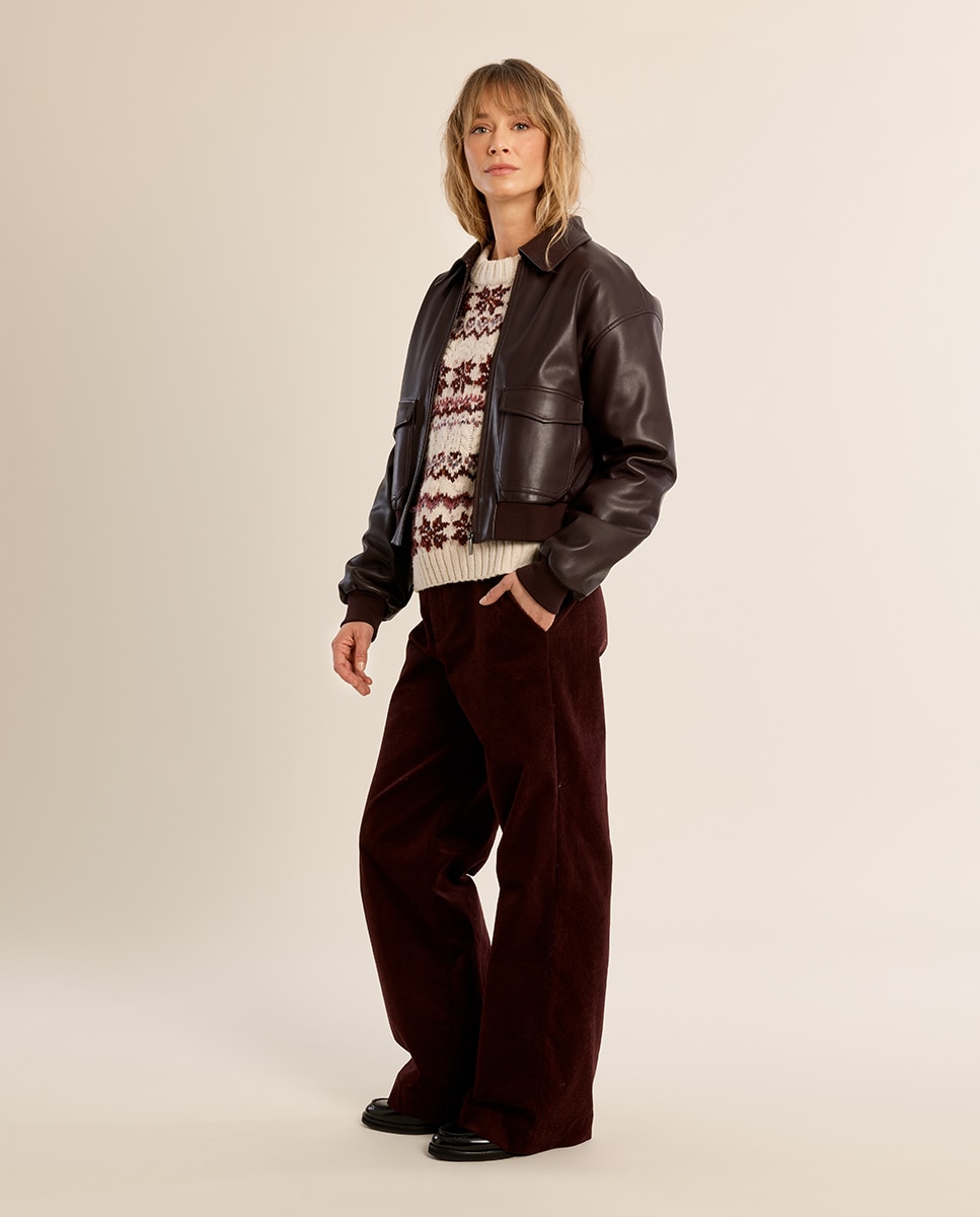 Chaqueta de mujer de manga larga con cuello solapa - Molly Bracken - Marrón chocolate Marrón chocolate-1
