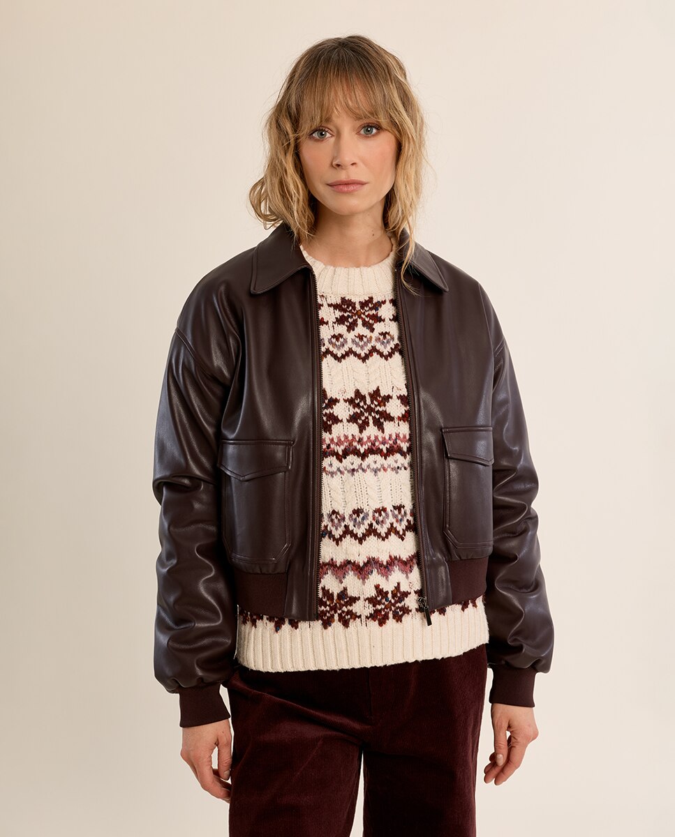 Chaqueta de mujer de manga larga con cuello solapa - Molly Bracken - Marrón chocolate Marrón chocolate-2
