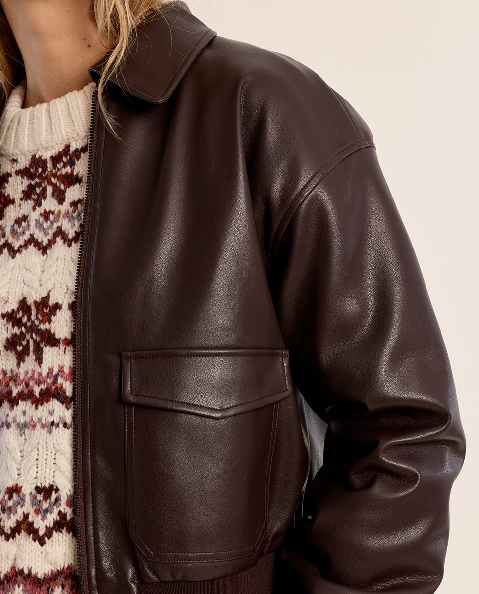 Chaqueta de mujer de manga larga con cuello solapa - Molly Bracken - Marrón chocolate Marrón chocolate-4