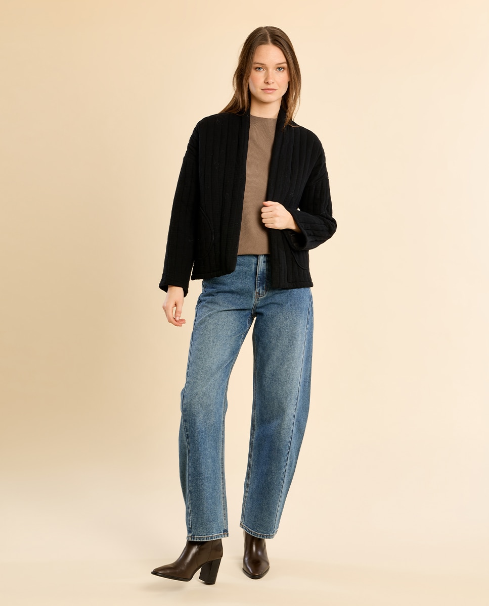 Chaqueta de mujer de manga larga motivo rayas - Molly Bracken - Negro Negro-1